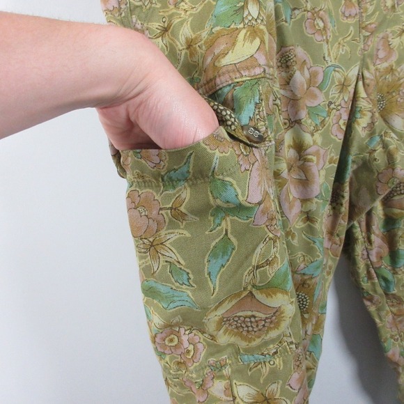 Anthropologie Cropped Cargo Pants Women 22W Green Cotton Floral Boho Baggy 488 - Picture 5 of 16